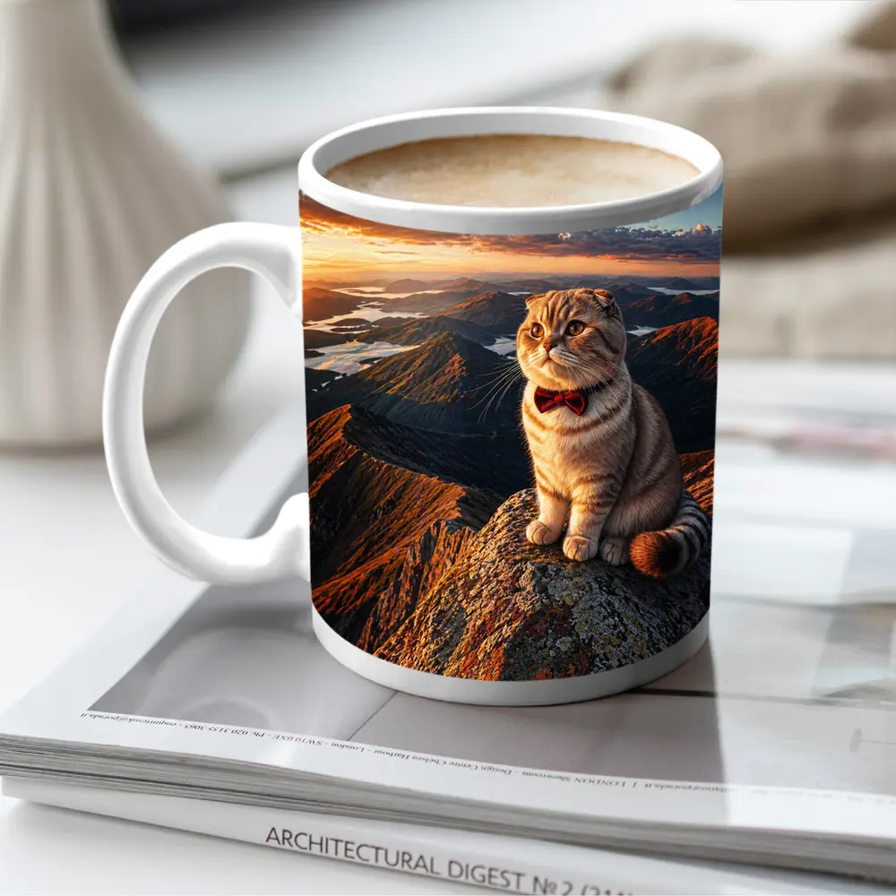 Scottish Fold Cat Mountain Sunset Landscape – Mugs