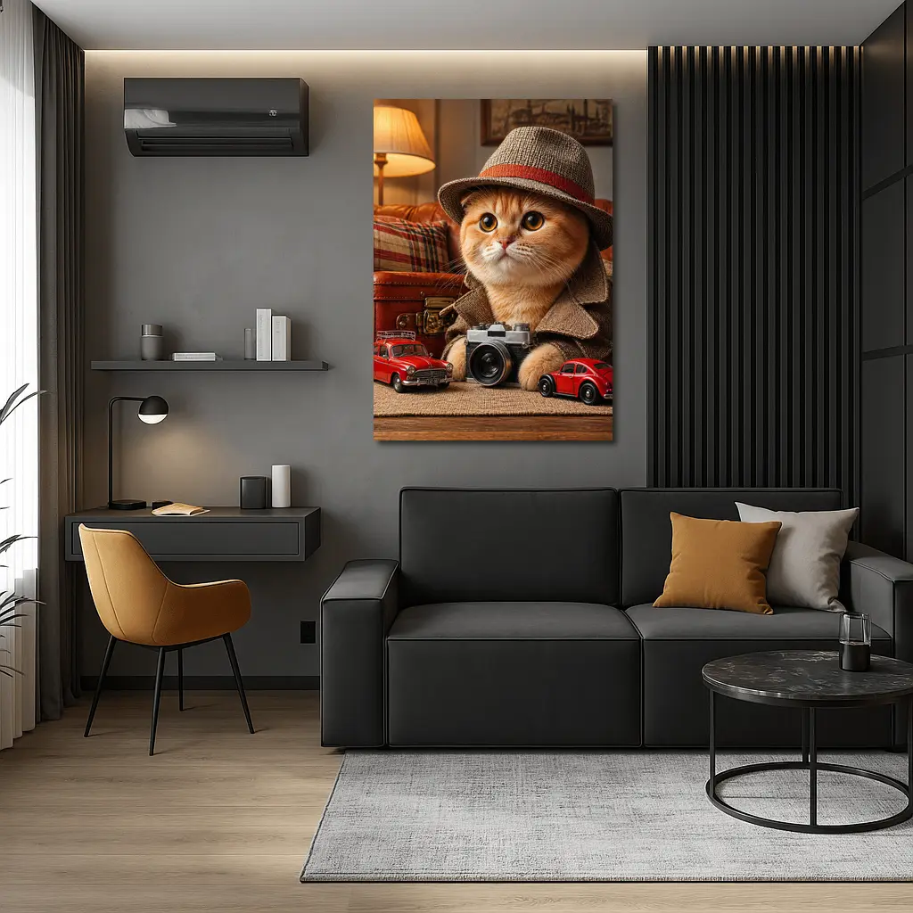 Scottish Fold Detective Cat Camera Retro Cars – Wall Art