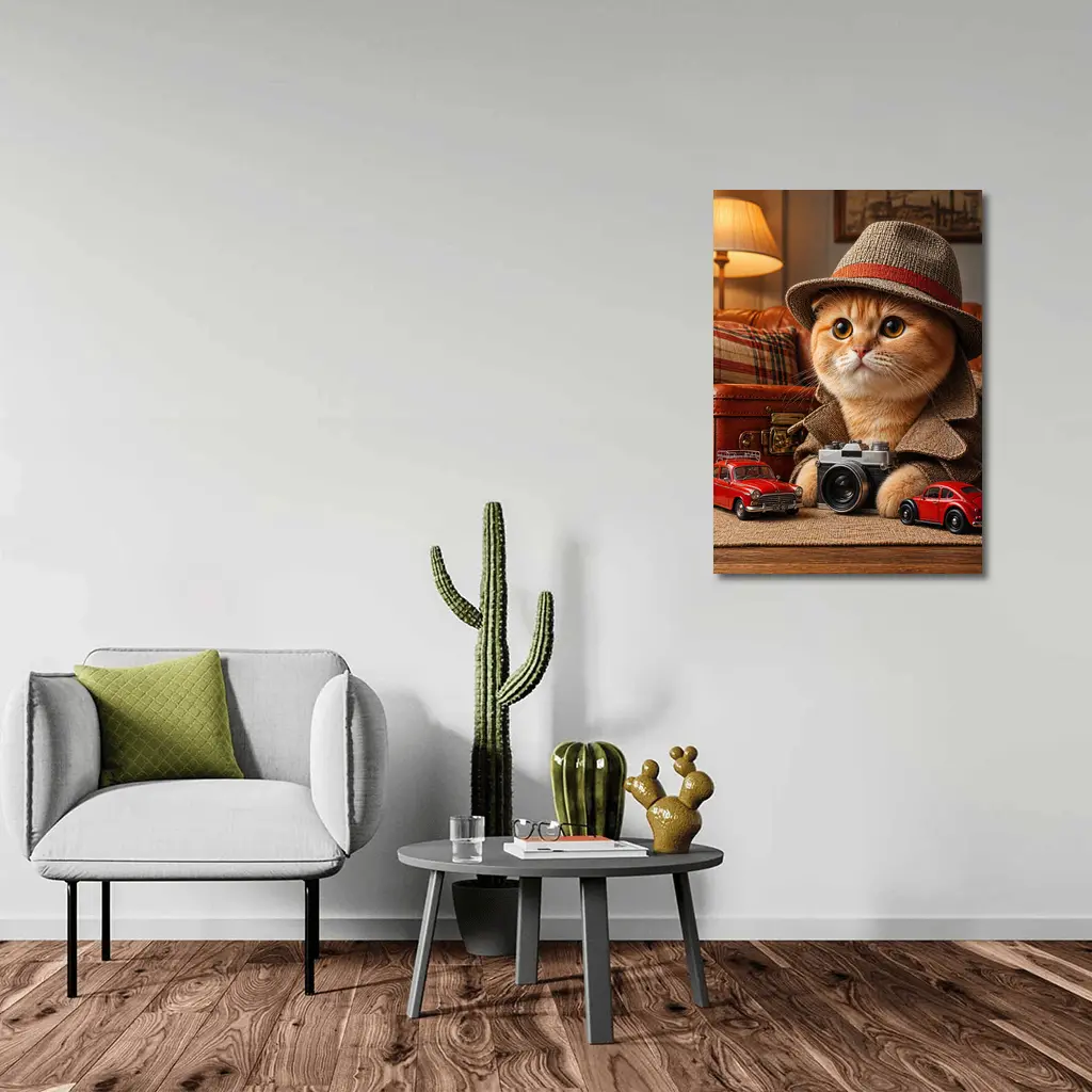 Scottish Fold Detective Cat Camera Retro Cars – Wall Art