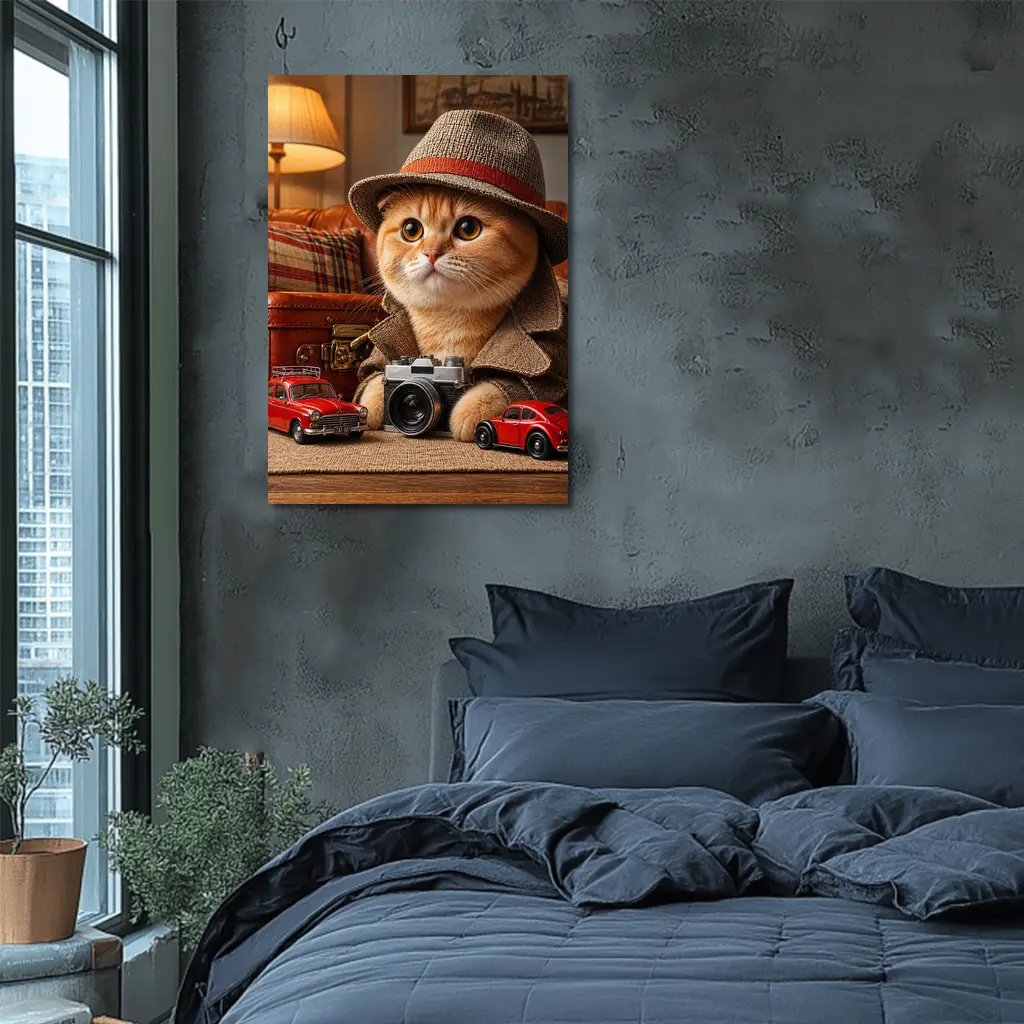 Scottish Fold Detective Cat Camera Retro Cars – Wall Art