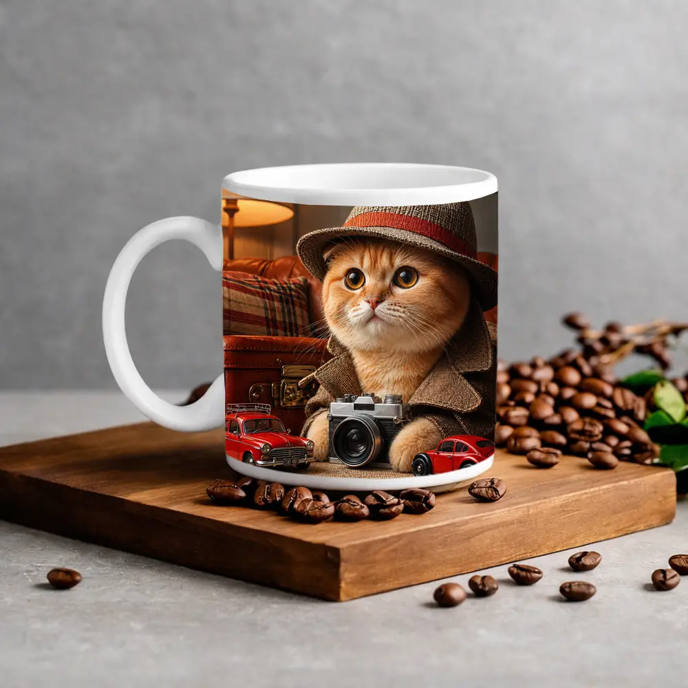 Scottish Fold Detective Cat Camera Retro Cars – Mugs