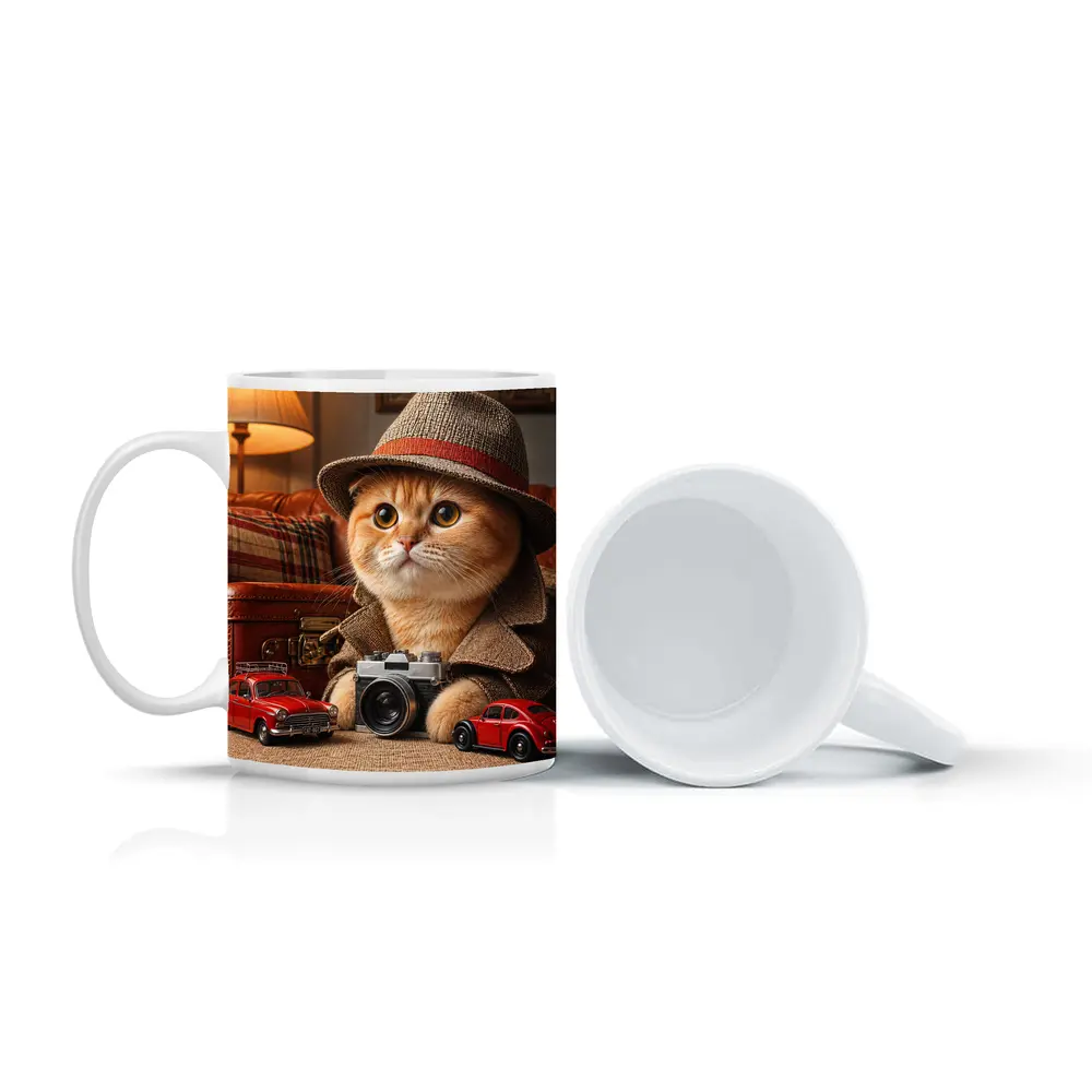 Scottish Fold Detective Cat Camera Retro Cars – Mugs