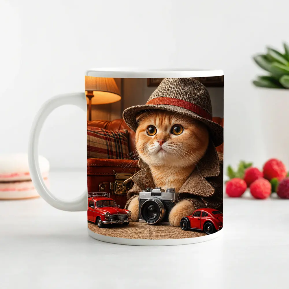 Scottish Fold Detective Cat Camera Retro Cars – Mugs