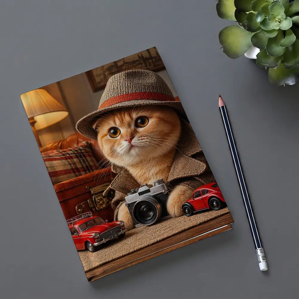 Scottish Fold Detective Cat Camera Retro Cars – Notebooks