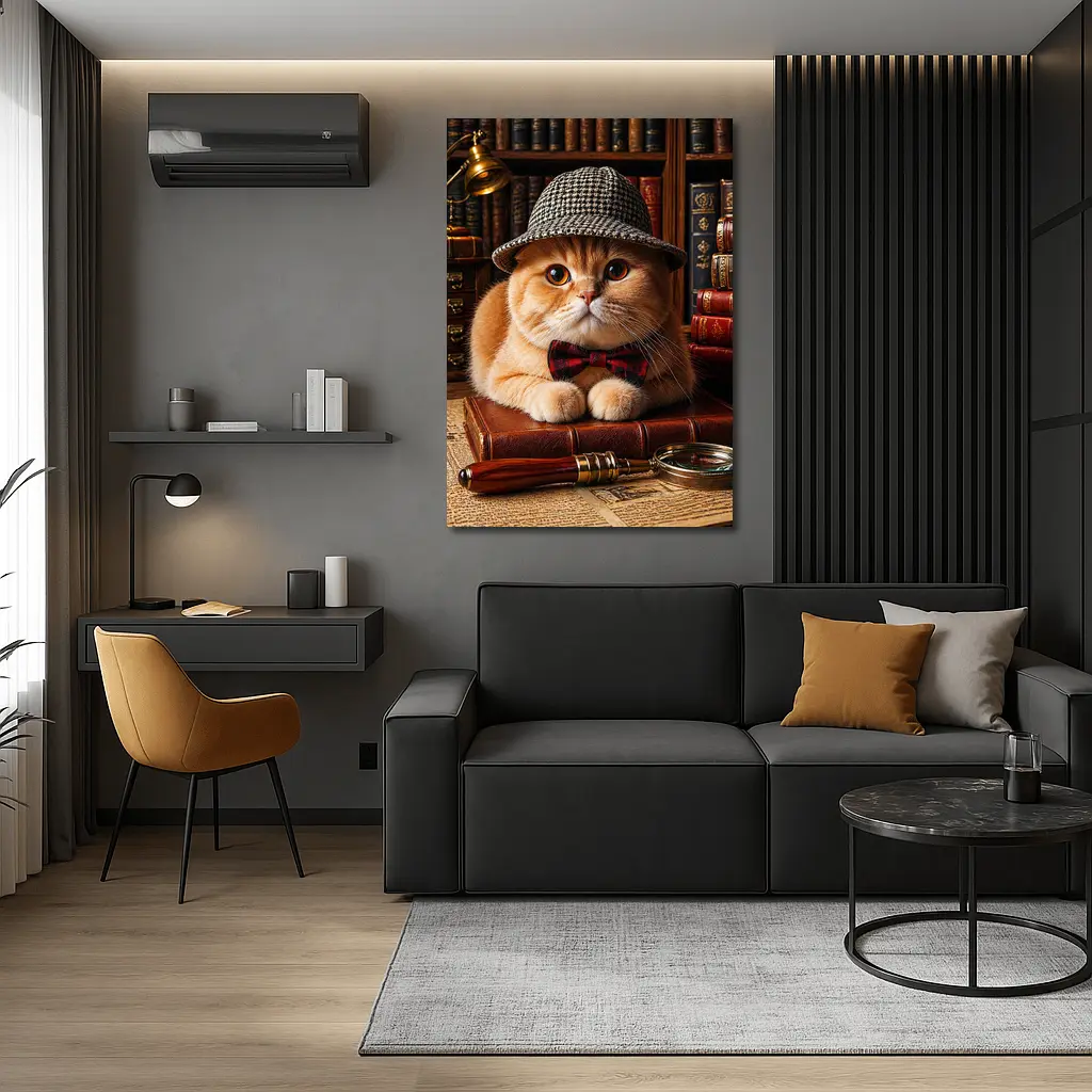 Scottish Fold Cat Detective Library Setting – Wall Art
