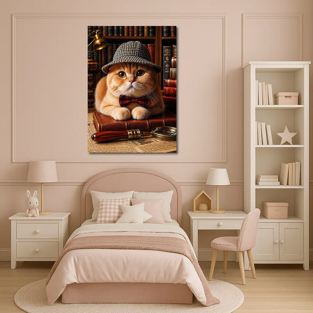 Scottish Fold Cat Detective Library Setting – Wall Art