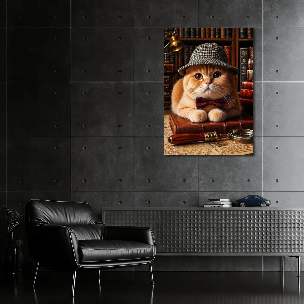 Scottish Fold Cat Detective Library Setting – Wall Art