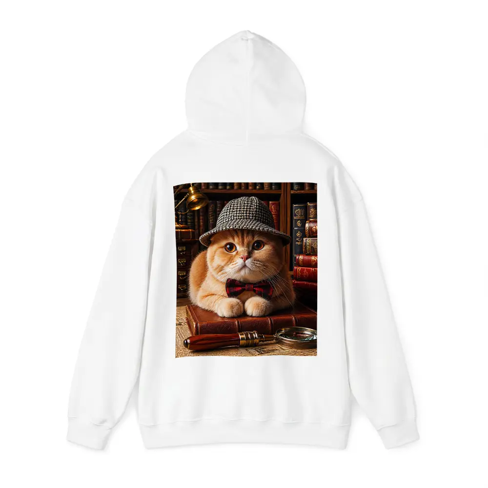 Scottish Fold Cat Detective Library Setting – Hoodies