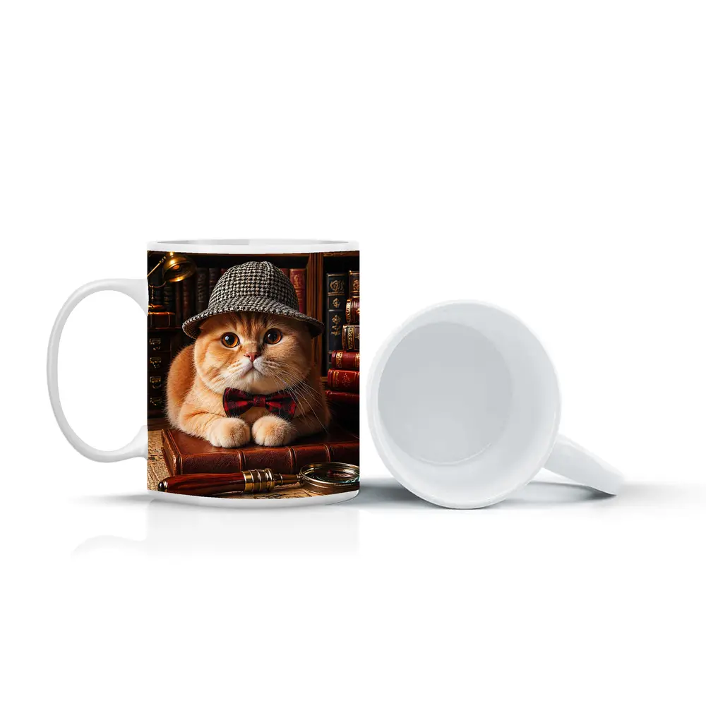Scottish Fold Cat Detective Library Setting – Mugs