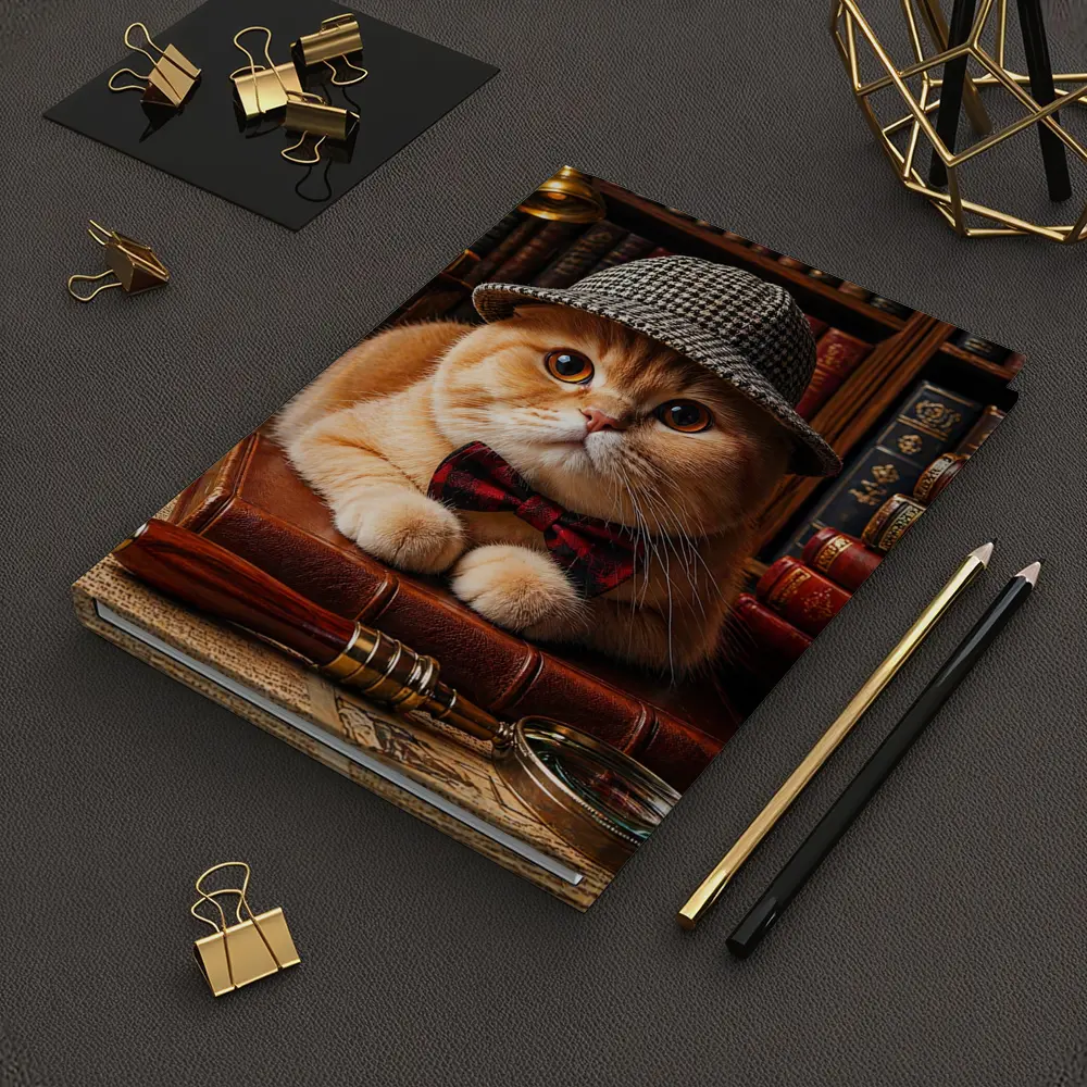 Scottish Fold Cat Detective Library Setting – Notebooks
