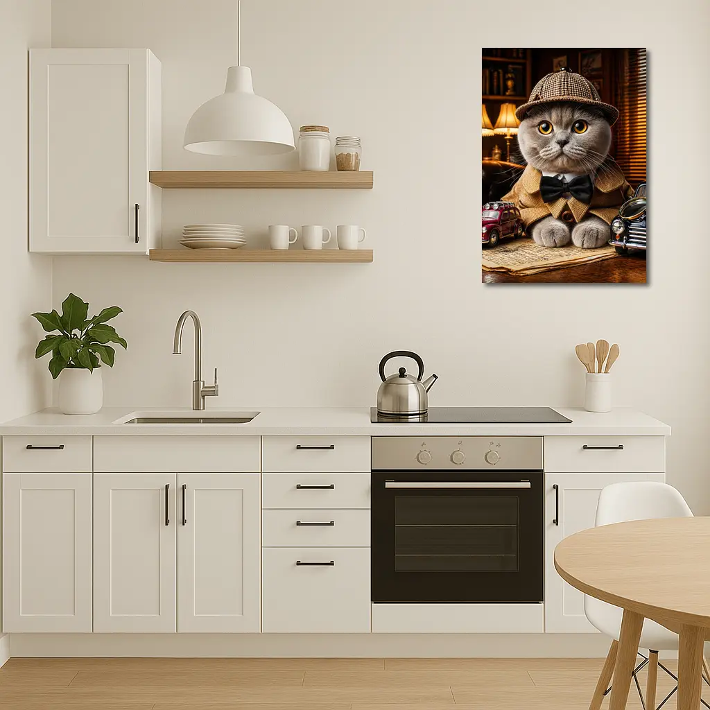 Scottish Fold Detective Cat Library Setting – Wall Art