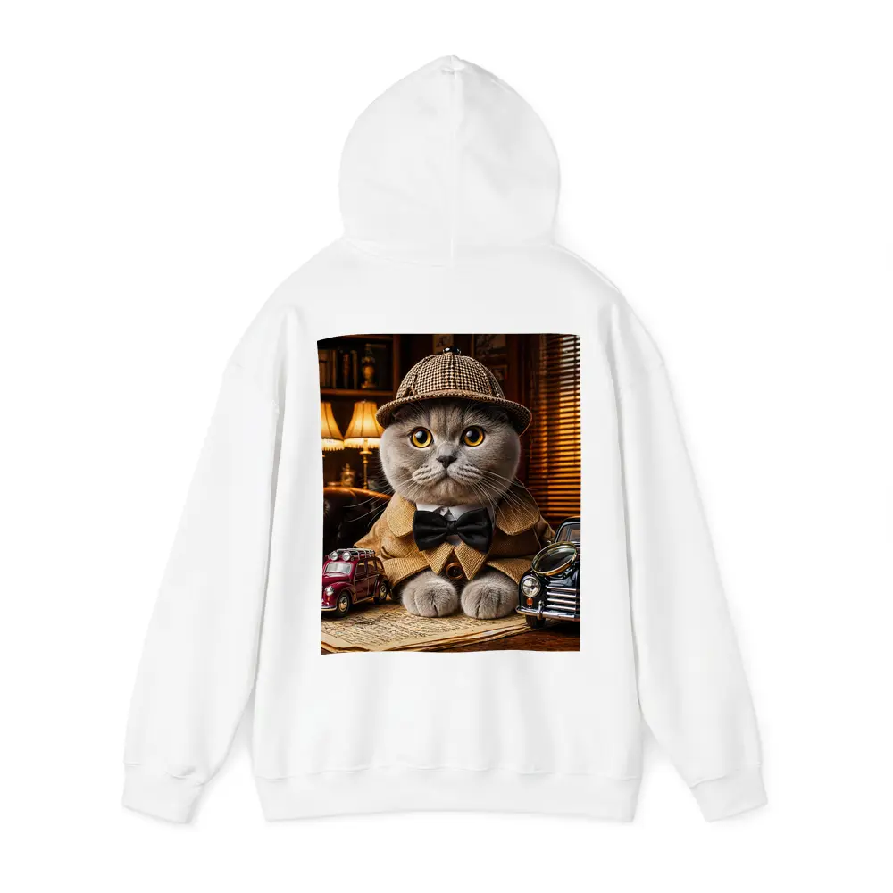 Scottish Fold Detective Cat Library Setting – Hoodies