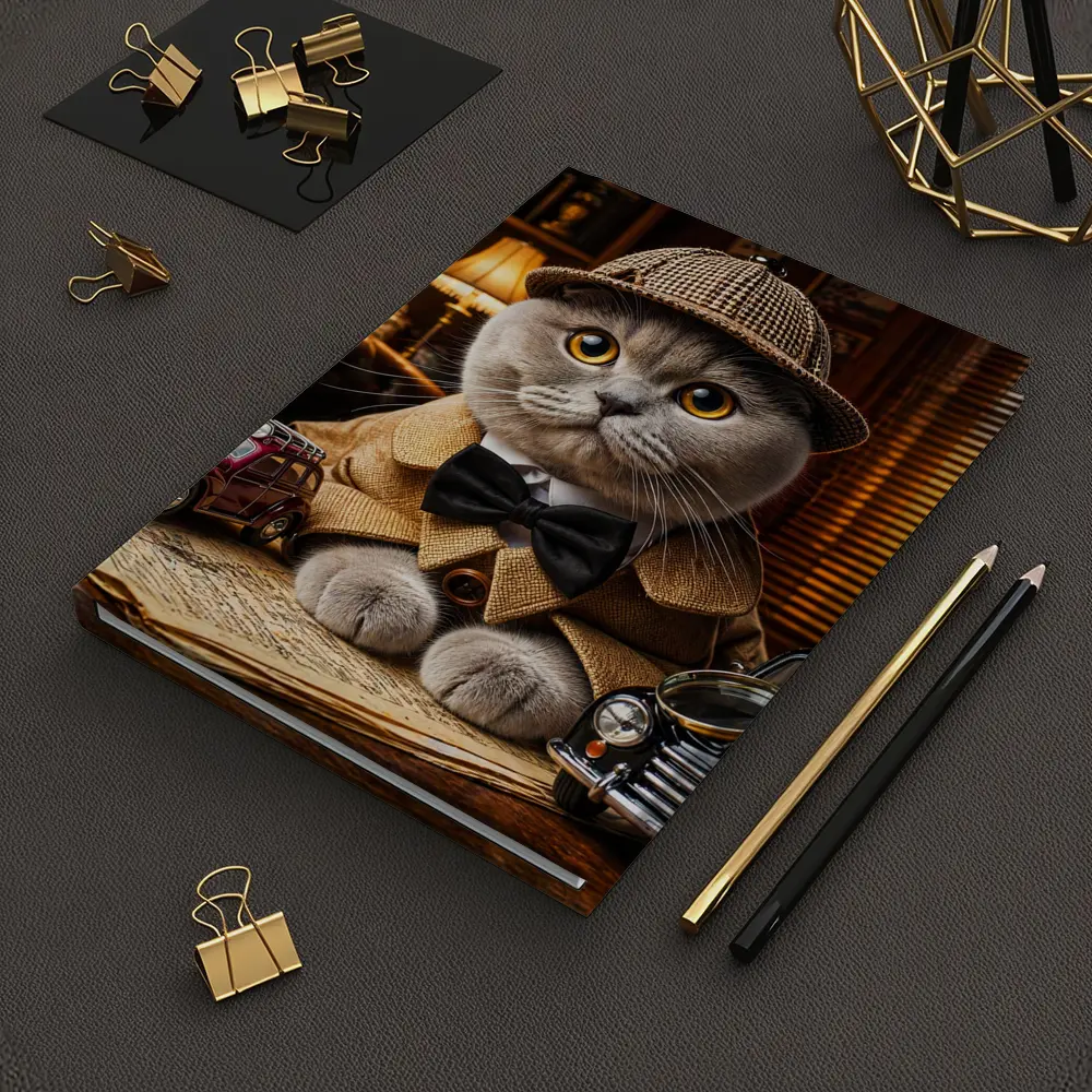 Scottish Fold Detective Cat Library Setting – Notebooks