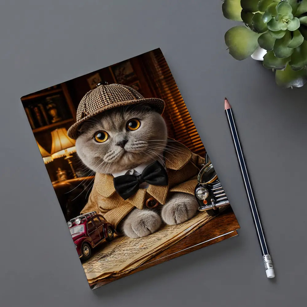 Scottish Fold Detective Cat Library Setting – Notebooks