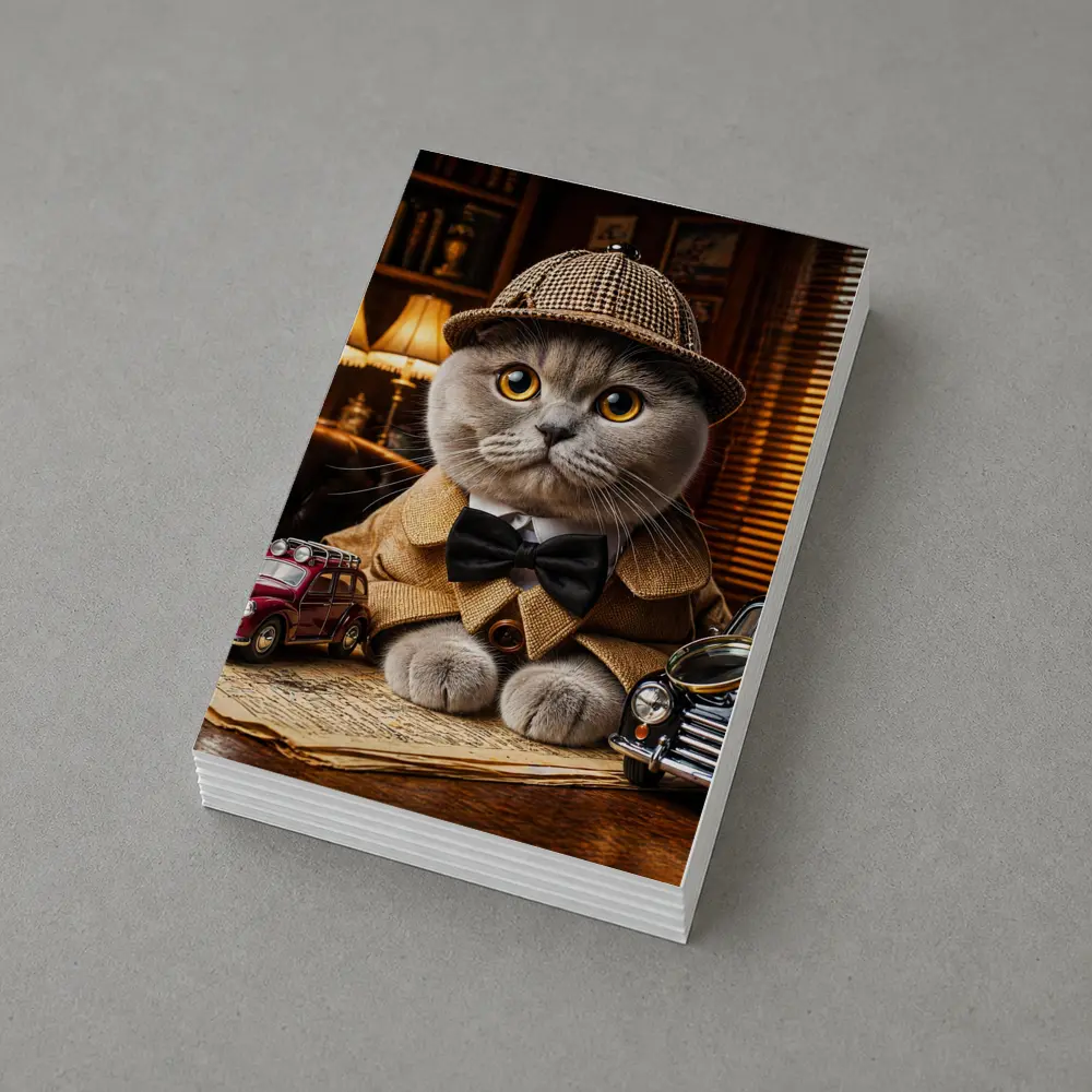 Scottish Fold Detective Cat Library Setting – Postcards