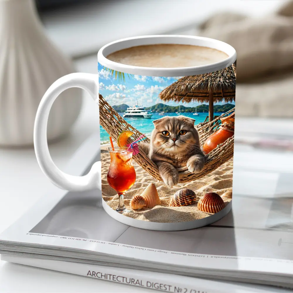 Scottish Fold Cat Relaxing Beach Hammock Cocktail – Mugs