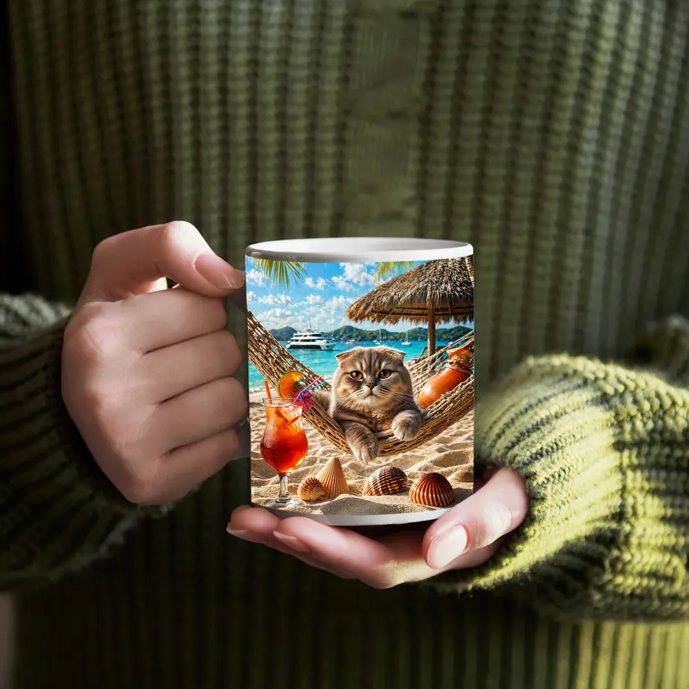 Scottish Fold Cat Relaxing Beach Hammock Cocktail – Mugs