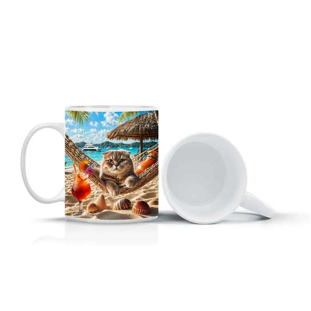 Scottish Fold Cat Relaxing Beach Hammock Cocktail – Mugs