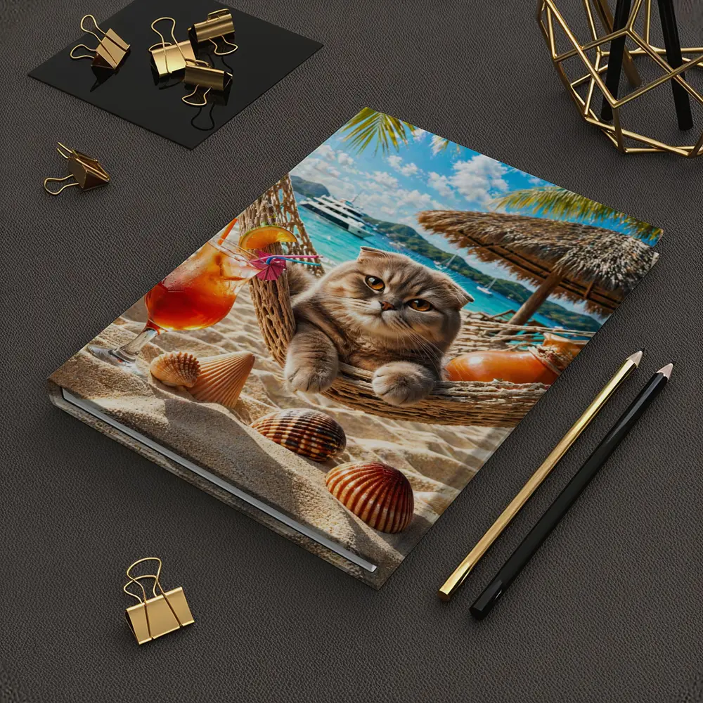 Scottish Fold Cat Relaxing Beach Hammock Cocktail – Notebooks