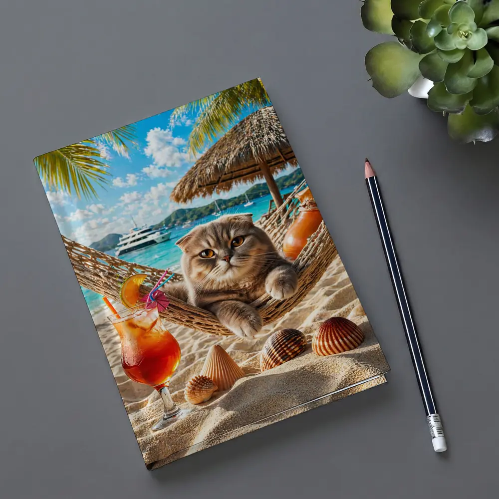 Scottish Fold Cat Relaxing Beach Hammock Cocktail – Notebooks