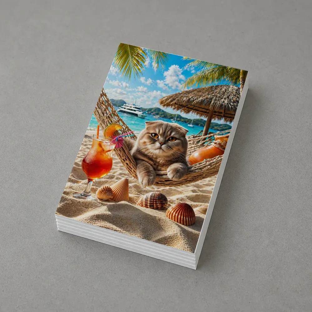 Scottish Fold Cat Relaxing Beach Hammock Cocktail – Postcards
