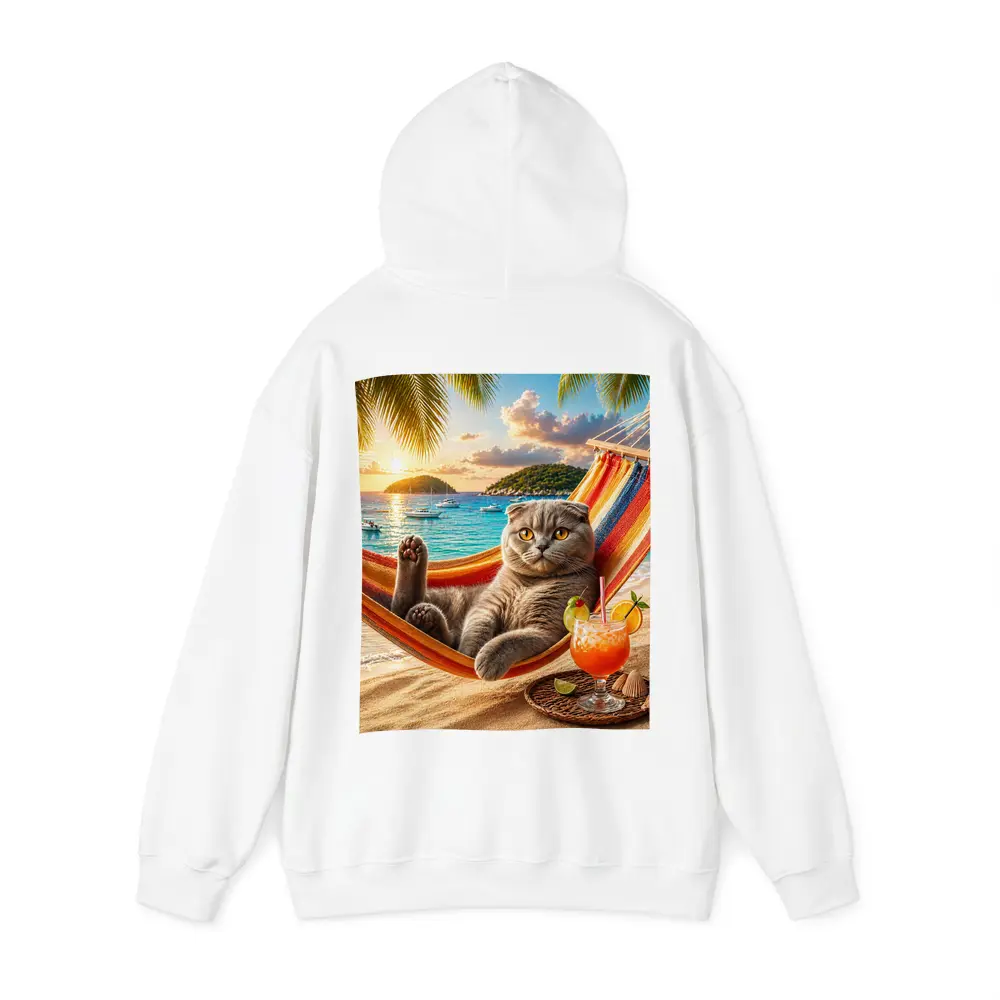 Scottish Fold Cat Relaxing Beach Hammock Sunset – Hoodies
