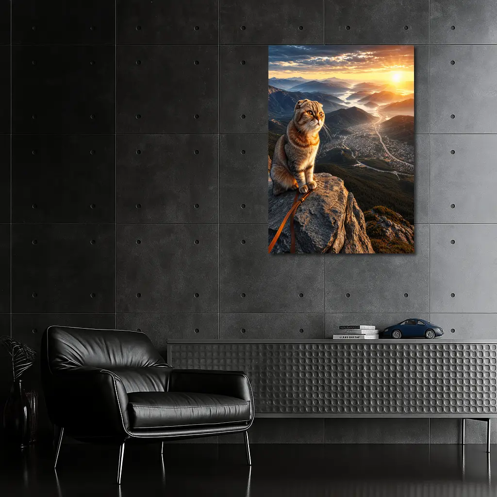 Scottish Fold Cat Mountain Summit Sunset View – Wall Art