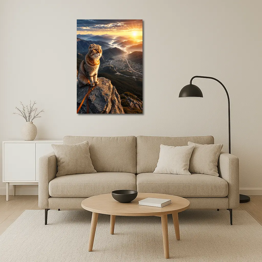 Scottish Fold Cat Mountain Summit Sunset View – Wall Art