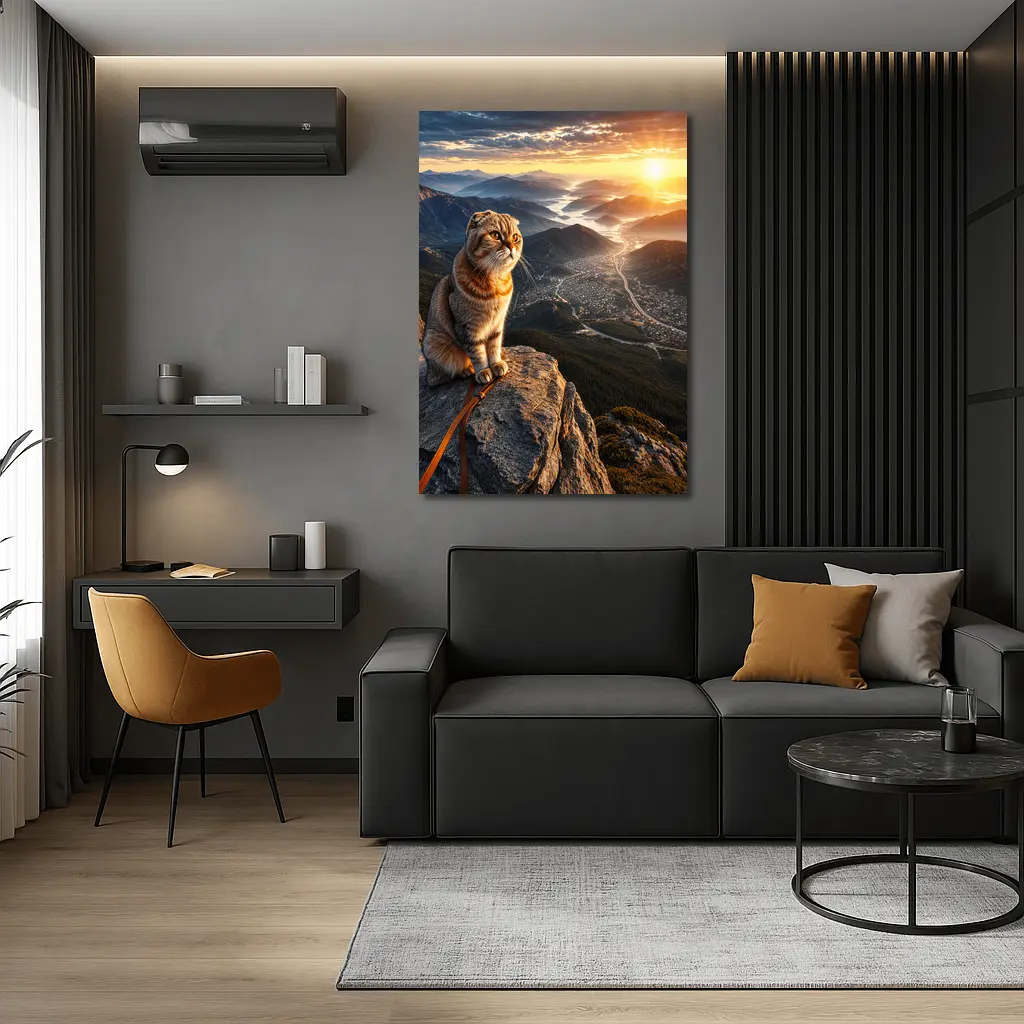 Scottish Fold Cat Mountain Summit Sunset View – Wall Art