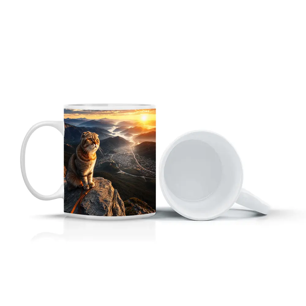 Scottish Fold Cat Mountain Summit Sunset View – Mugs