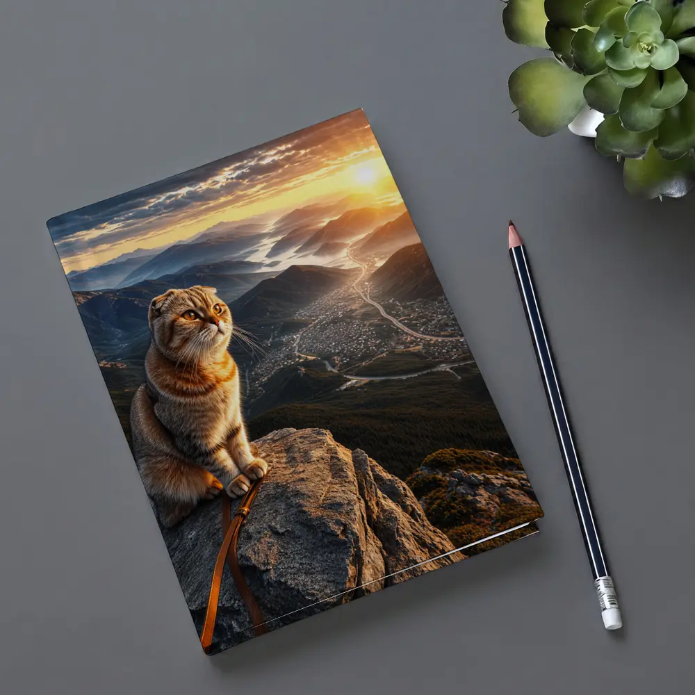 Scottish Fold Cat Mountain Summit Sunset View – Notebooks