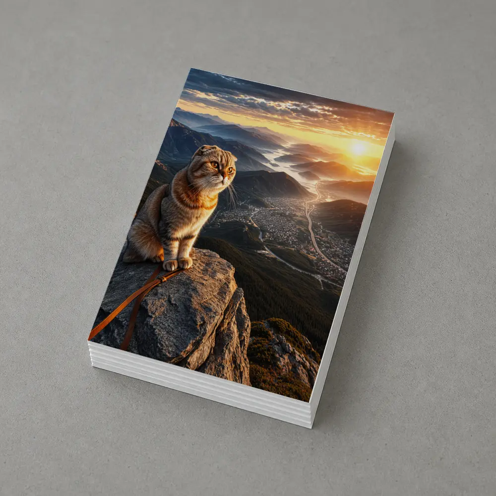 Scottish Fold Cat Mountain Summit Sunset View – Postcards