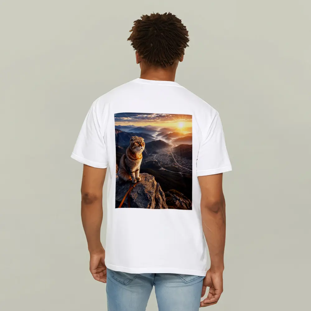 Scottish Fold Cat Mountain Summit Sunset View – T-Shirts