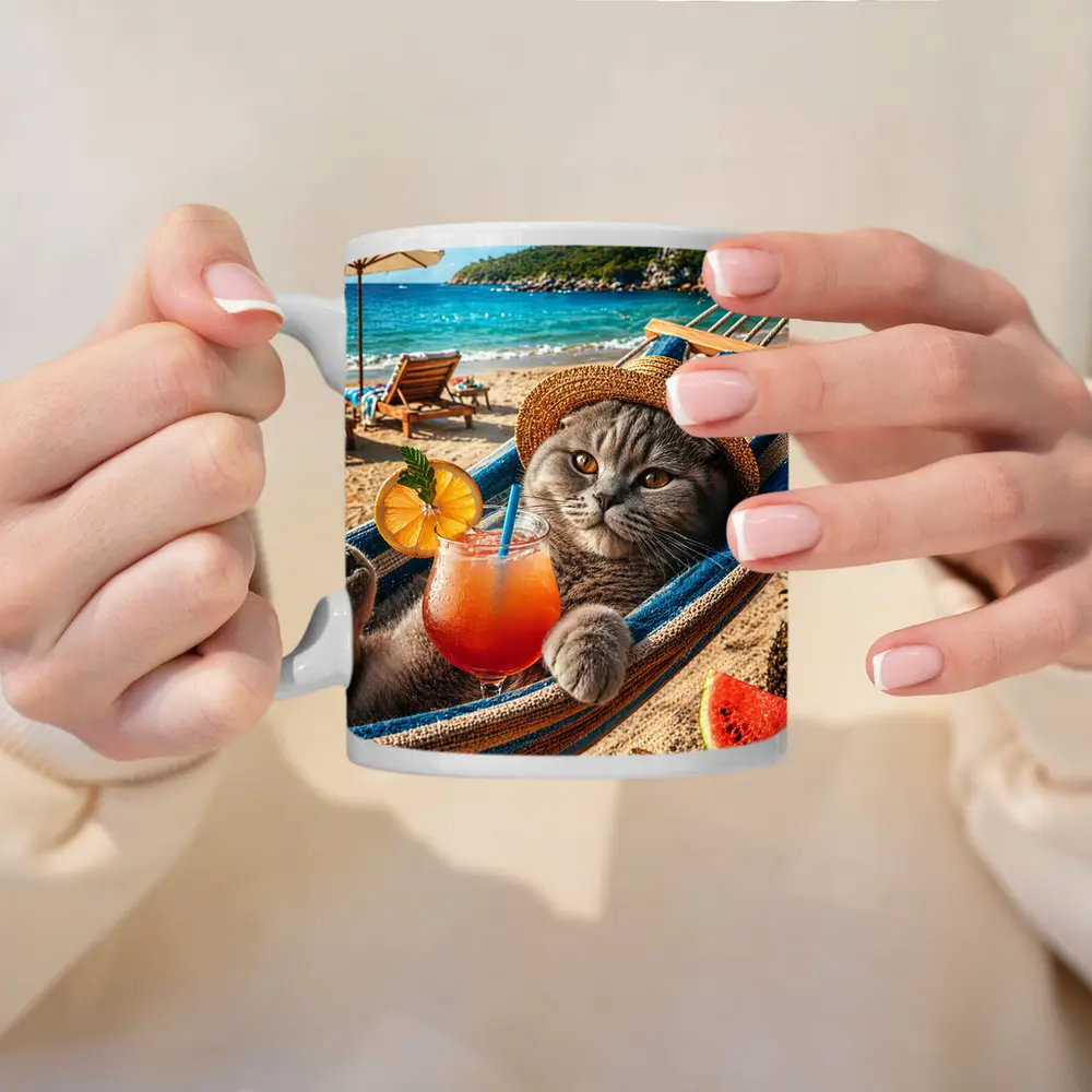 Scottish Fold Cat Relaxing Beach Hammock Cocktail – Mugs