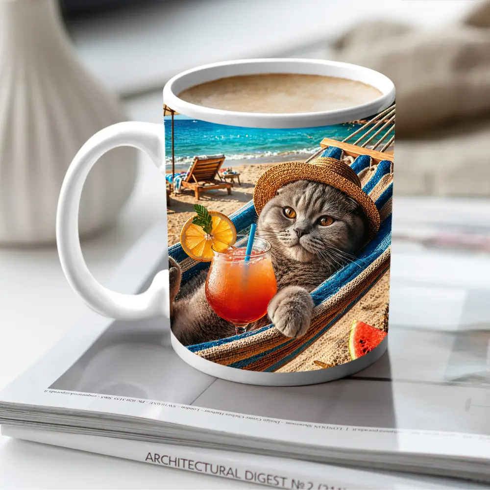 Scottish Fold Cat Relaxing Beach Hammock Cocktail – Mugs