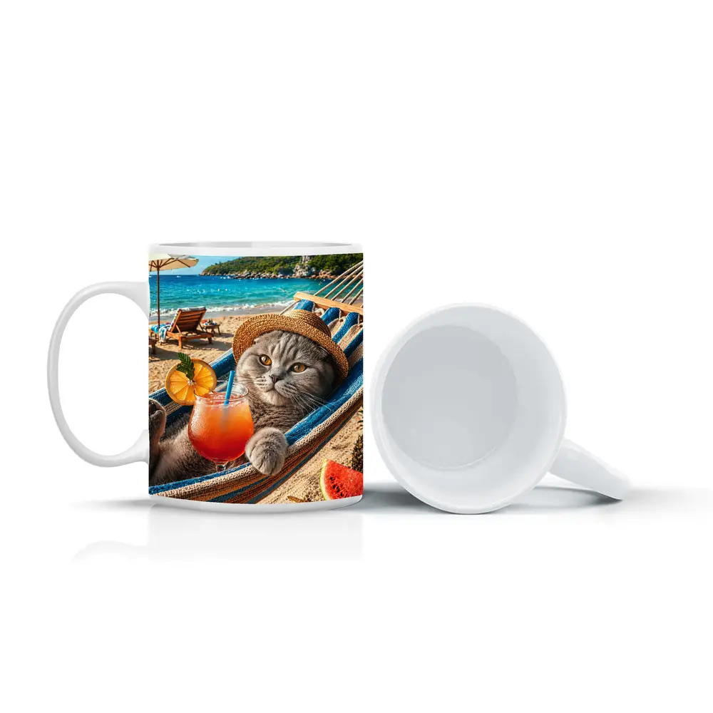 Scottish Fold Cat Relaxing Beach Hammock Cocktail – Mugs
