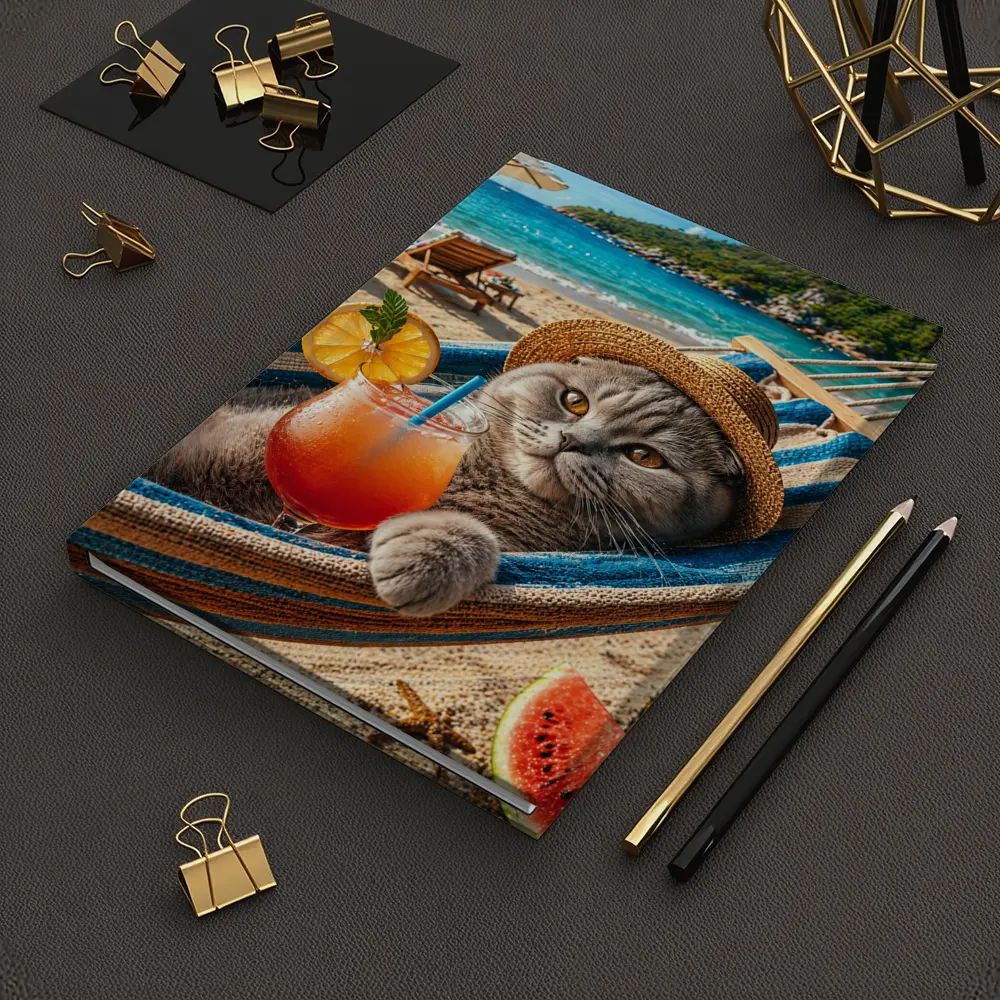 Scottish Fold Cat Relaxing Beach Hammock Cocktail – Notebooks