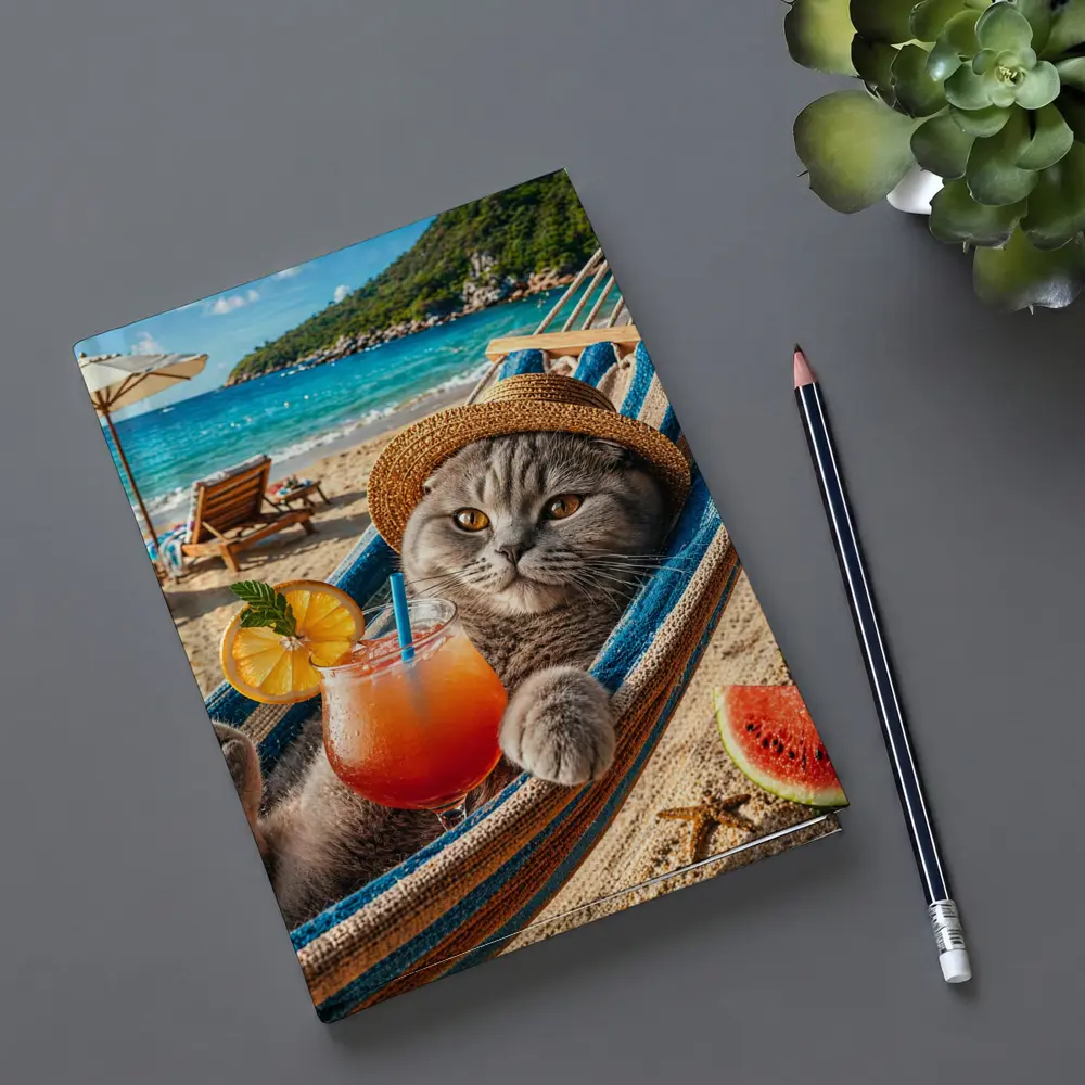 Scottish Fold Cat Relaxing Beach Hammock Cocktail – Notebooks