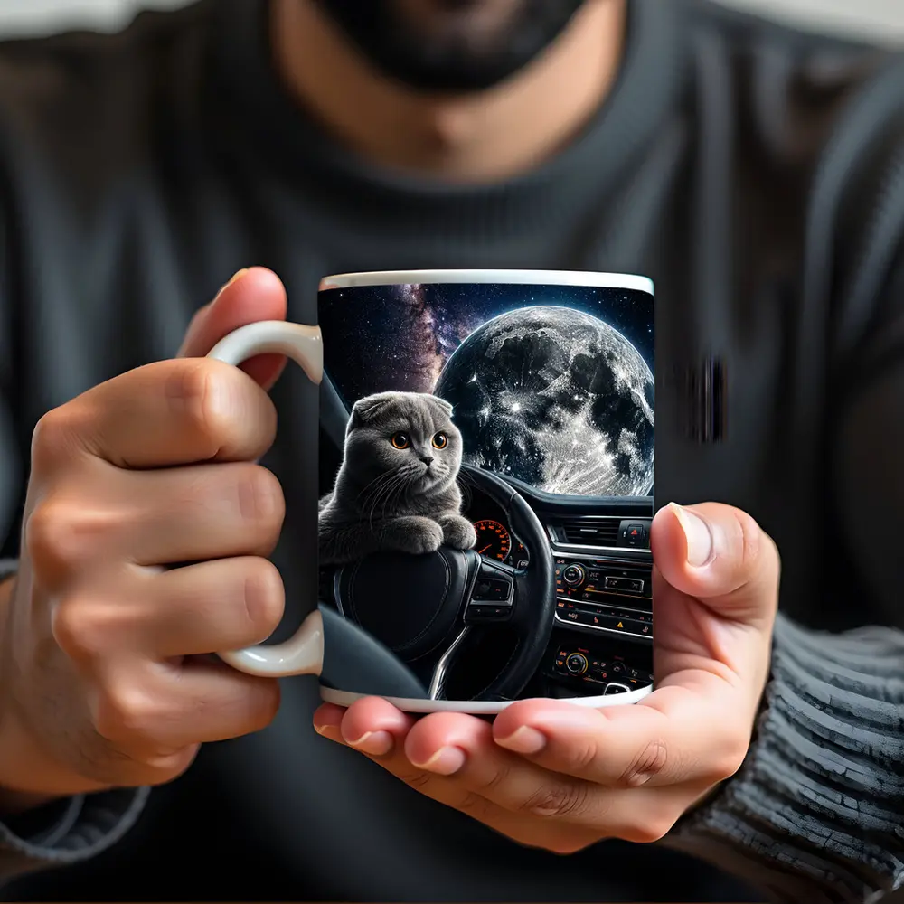 Scottish Fold Cat Driving Through Space – Mugs