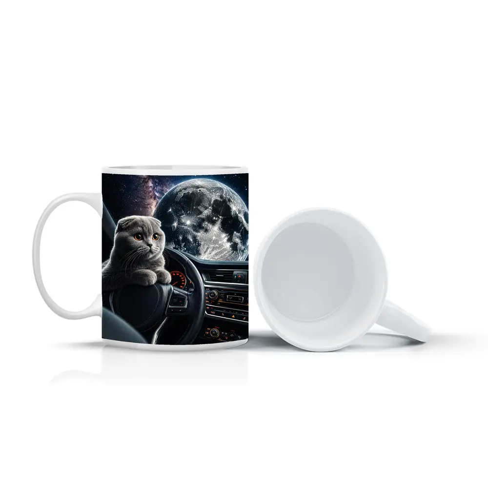 Scottish Fold Cat Driving Through Space – Mugs