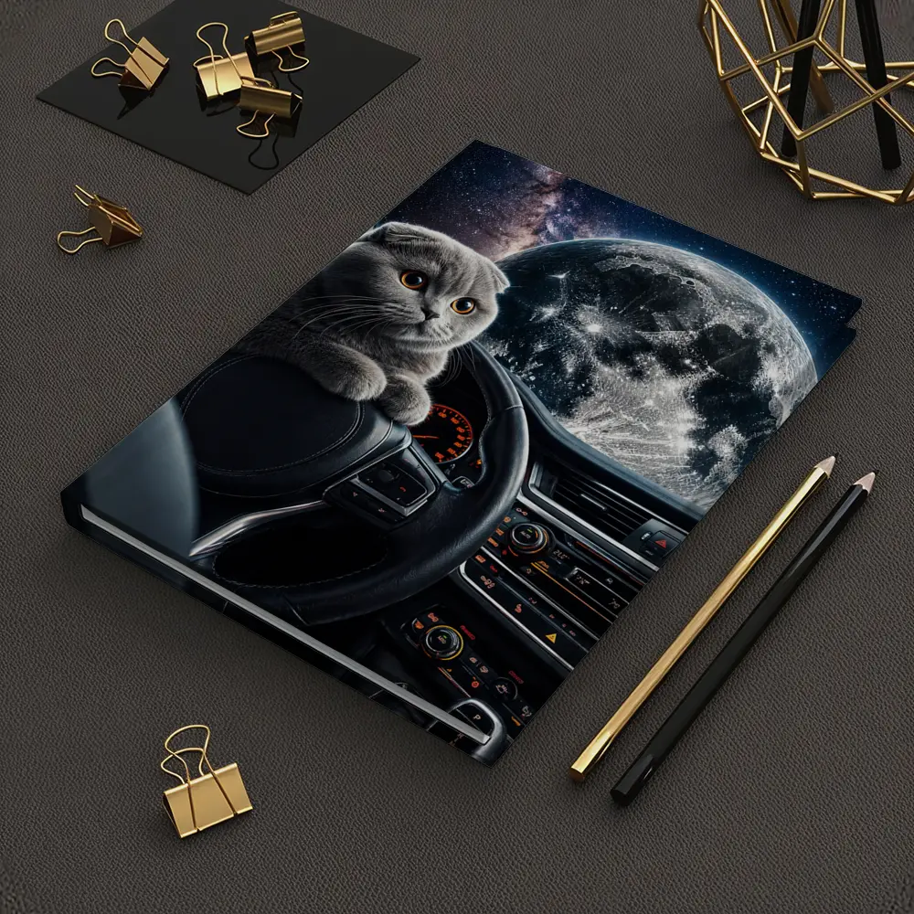 Scottish Fold Cat Driving Through Space – Notebooks
