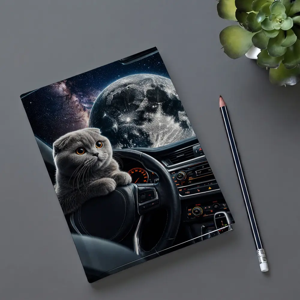 Scottish Fold Cat Driving Through Space – Notebooks