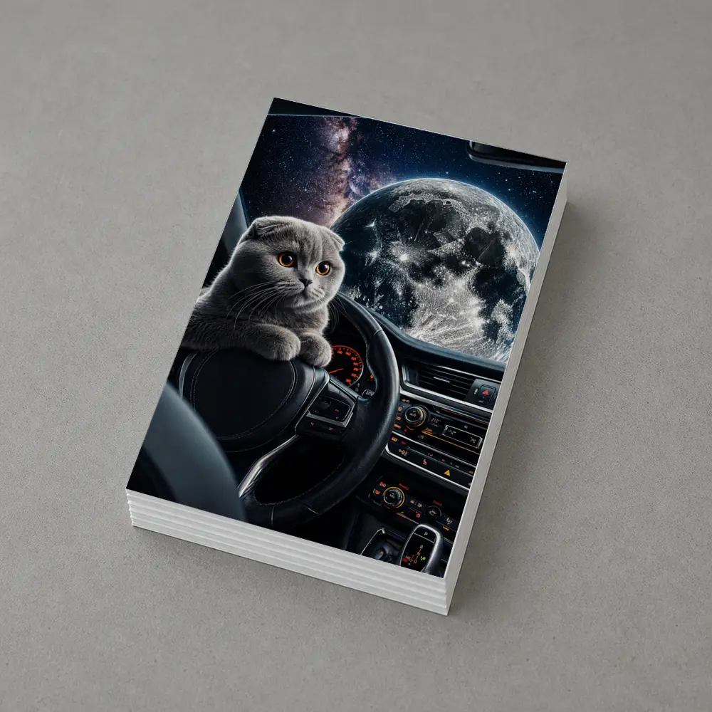 Scottish Fold Cat Driving Through Space – Postcards