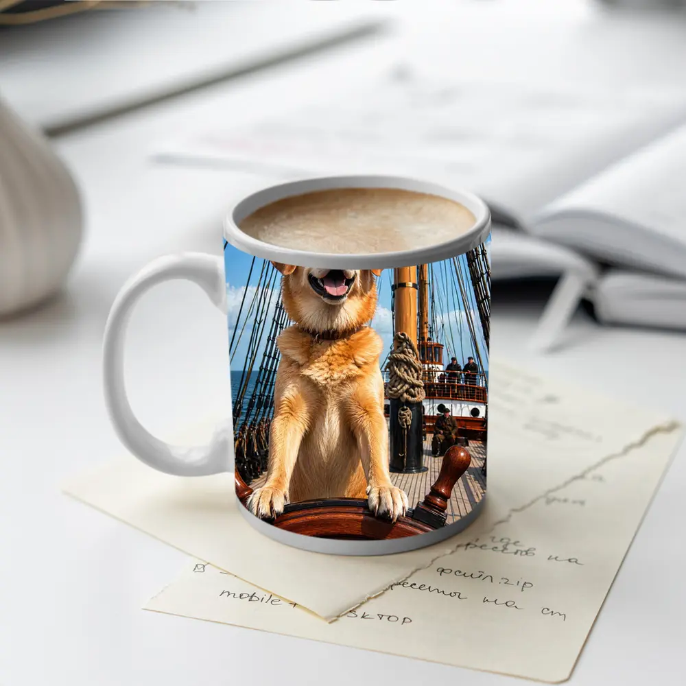 Golden Retriever Captain Steering Tall Ship – Mugs