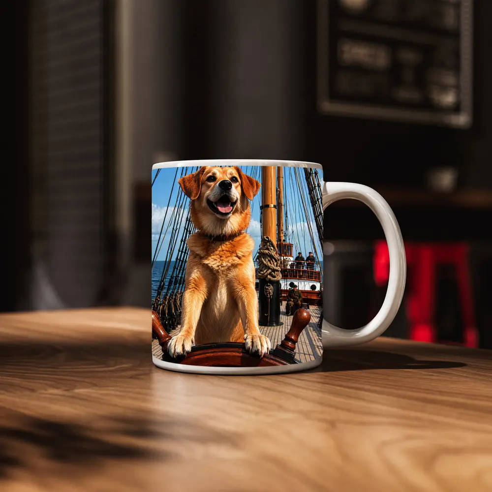 Golden Retriever Captain Steering Tall Ship – Mugs