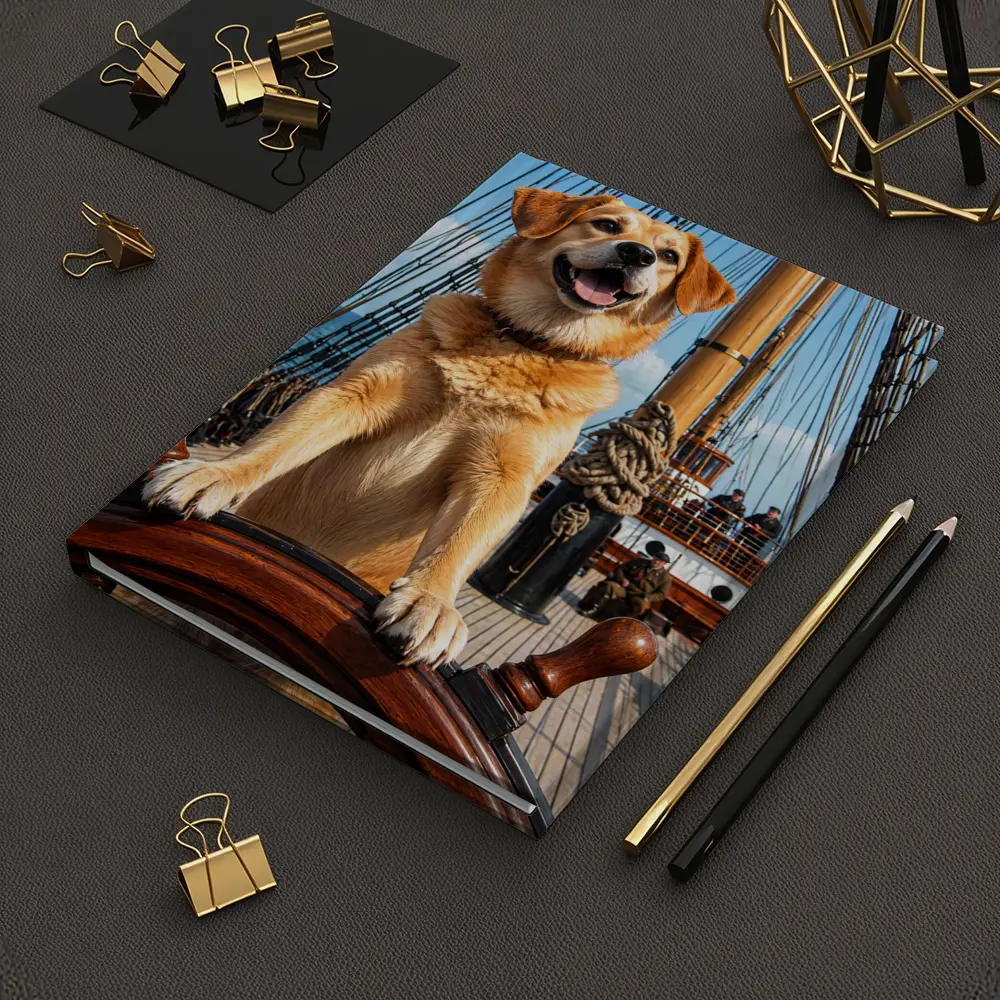 Golden Retriever Captain Steering Tall Ship – Notebooks