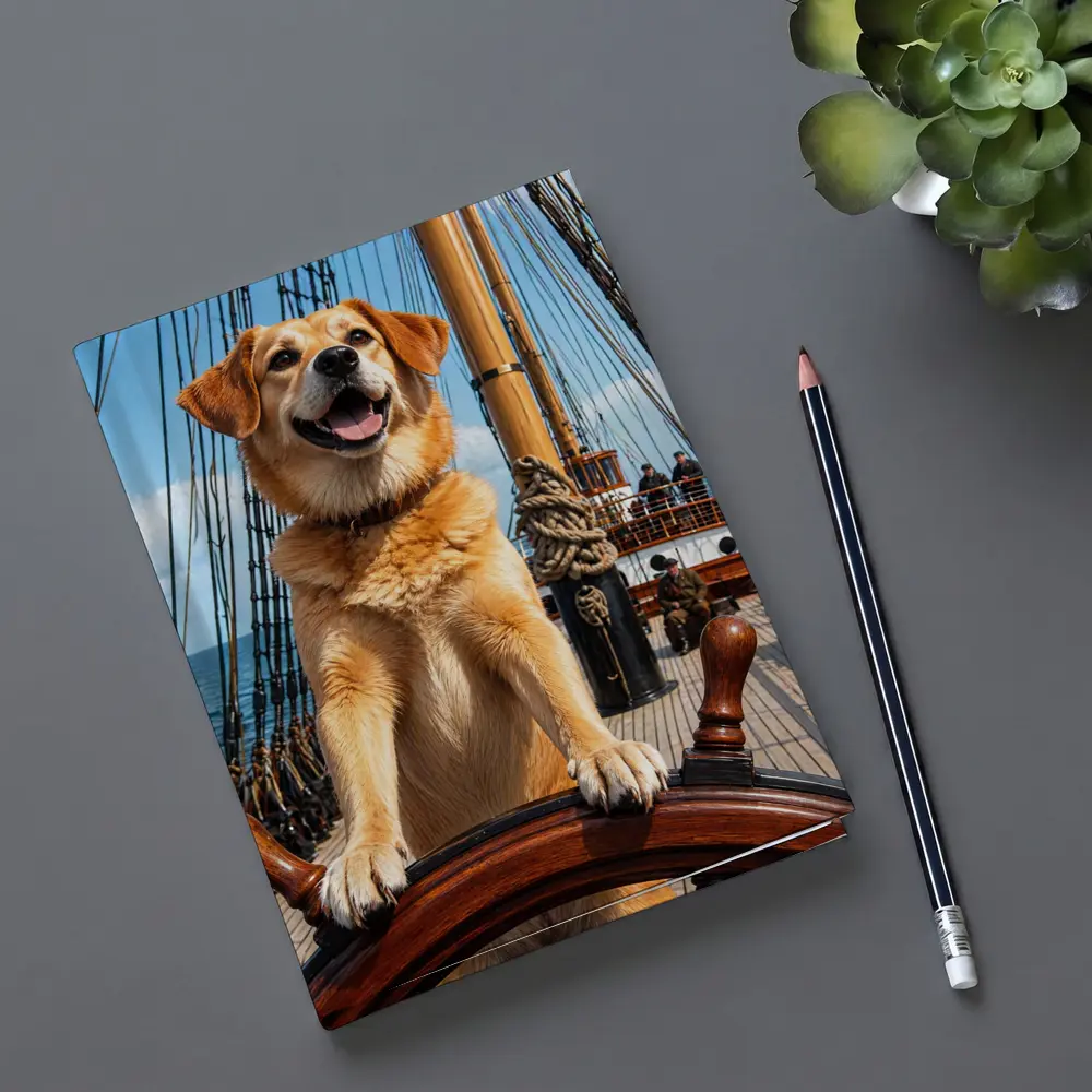 Golden Retriever Captain Steering Tall Ship – Notebooks