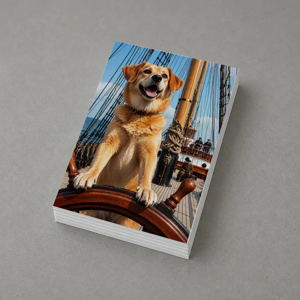 Golden Retriever Captain Steering Tall Ship – Postcards