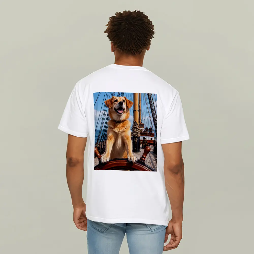 Golden Retriever Captain Steering Tall Ship – T-Shirts