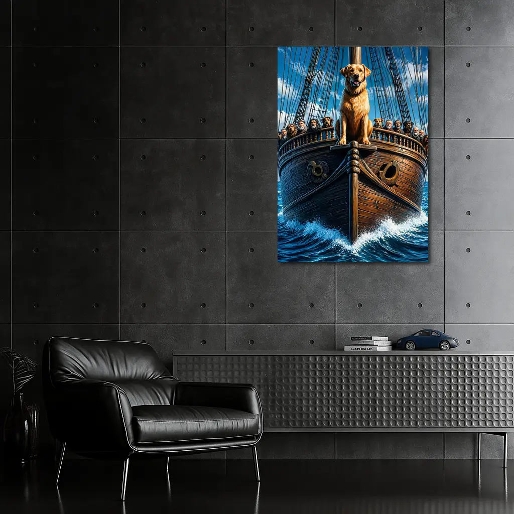 Golden Retriever Captain On Sailing Ship Ocean – Wall Art